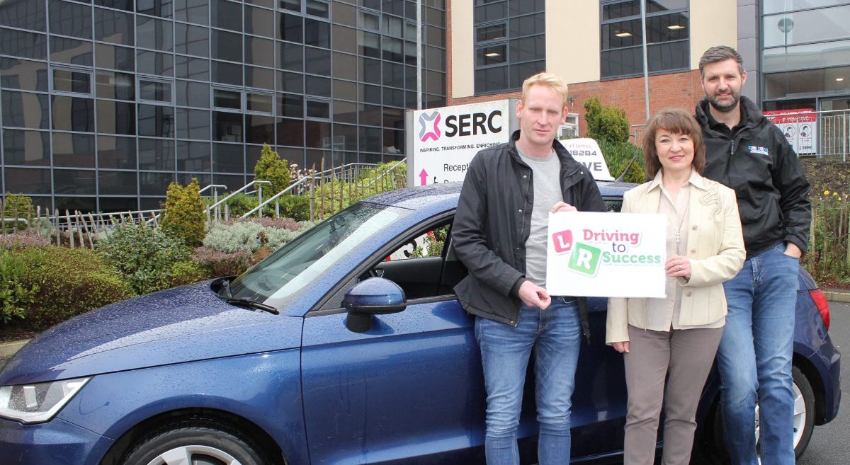 Driving to Success participant David Spiers with SERC's Tatiana Seed and James McClements, Driving Instructor 